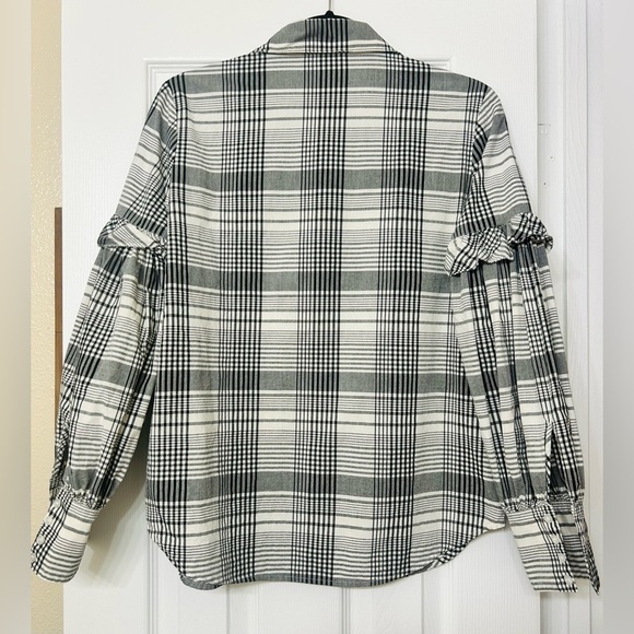 Robert Rodriguez Pauline Black and White Plaid Button Down Balloon Sleeve Top - Picture 6 of 6